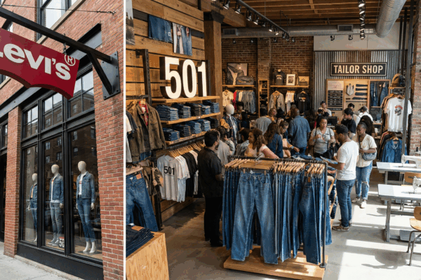 Levi’s new Milan flagship store interior featuring modern displays and customer-centric layout