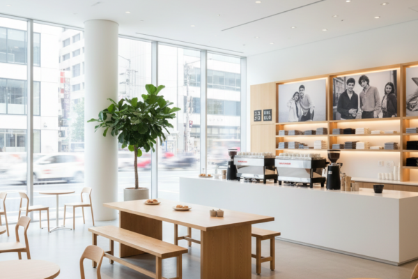 Modern fashion retail store interior featuring an in-store café designed to enhance experiential retail and customer engagement.