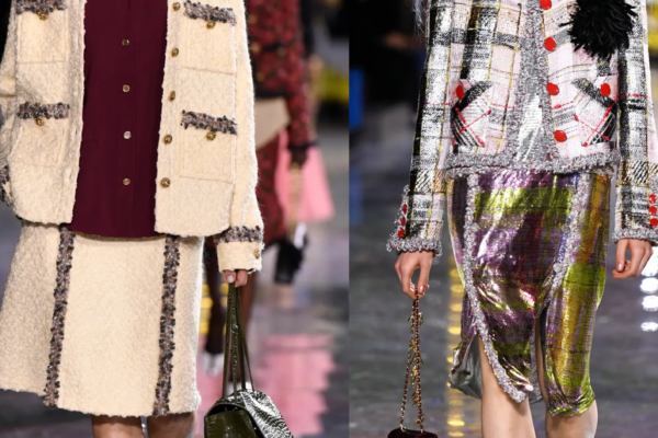 Blazy’s collection revisits Chanel’s signature elements—tweed tailoring, structured jackets, and fluid silhouettes—transforming them through modern materials and subtle shifts in proportion.